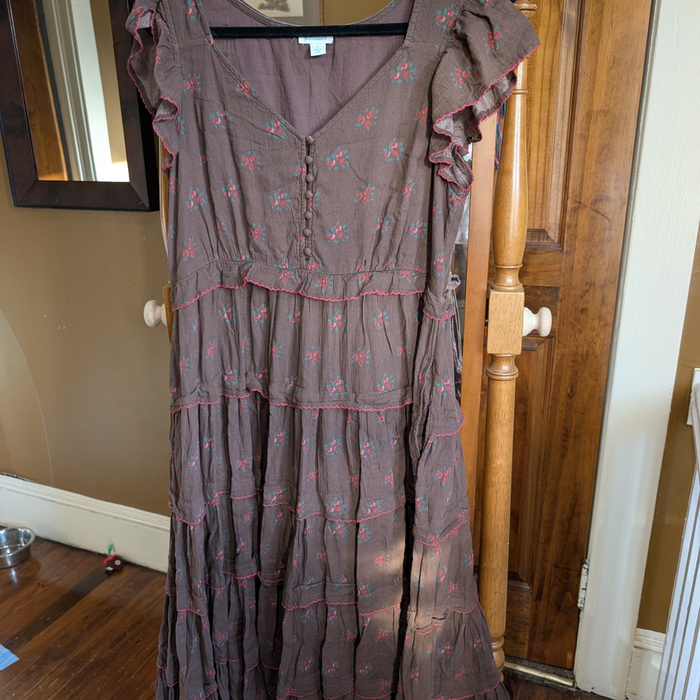 Sundance Chocolate Floral Ruffle Maxi Dress